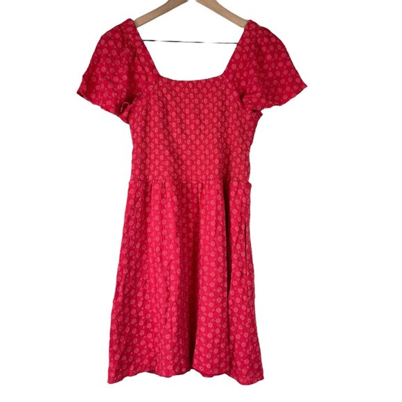 Madewell Americana Red Eyelet Embroidered Lucie Smocked Mini Dress - Picture 6 of 6